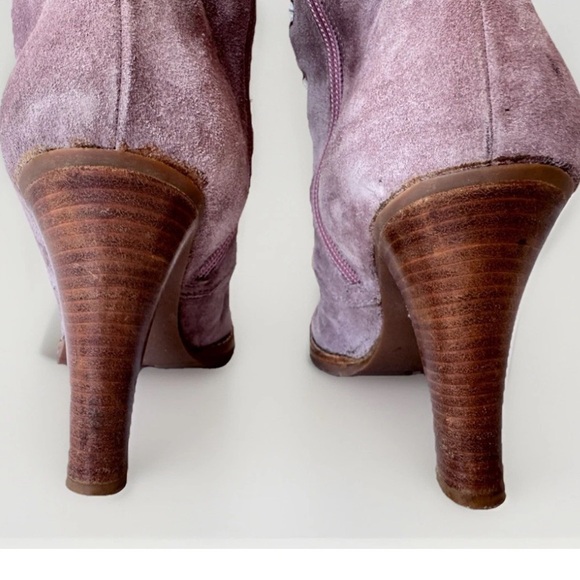 Vintage 90s Y2K Marc Jacobs Castoro Fur Lined Lace up Pink Blush Suede Heel Boot - Picture 5 of 13